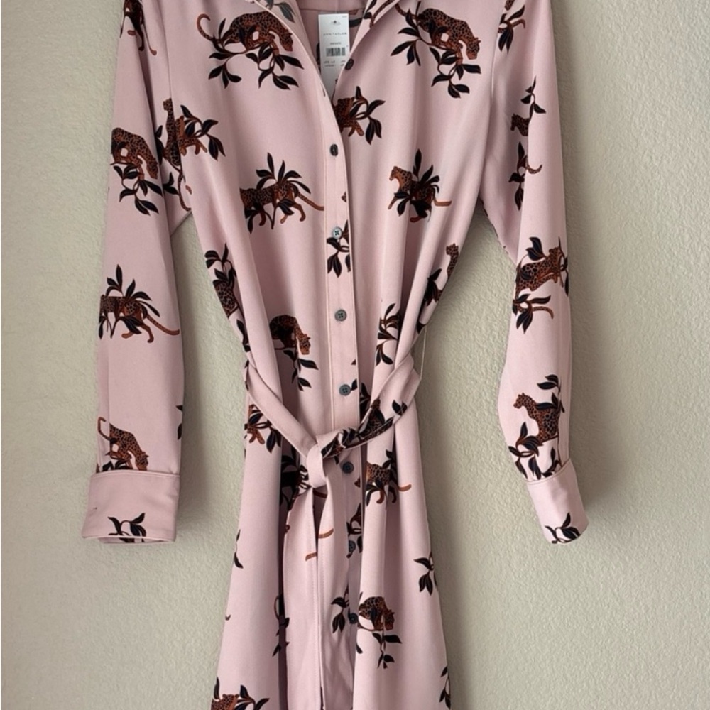 Ann Taylor Long Sleeve Pink and Black Dress